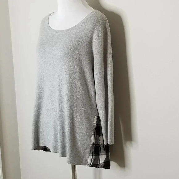 Sanctuary Gray Plaid Back Sweater M - Picture 2 of 6